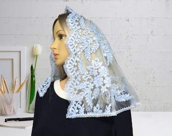 Vintage Inspired Embroidered Lace Spanish Mantilla, Catholic Mass Veil, Praying Veil Scarf, Chapel Veil, Chapel mantilla