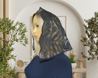 Vintage Inspired Embroidered Lace Spanish Mantilla, Catholic Mass Veil, Praying Veil Scarf, Chapel Veil, Chapel mantilla