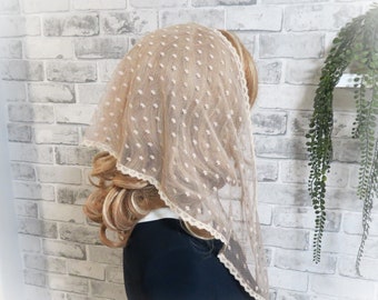 CHAPEL MANTILLA /Lace Mantilla/Triangle Mantilla Chapel Veil/ Church Headcovering/ Mass Mantilla/Praying Scarf Veil Mantilla(0103LNK)