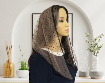 CHAPEL MANTILLA /Lace Mantilla/Brown Mantilla Chapel Veil/ Catholic veil/ spanish veil/ Mass mantilla