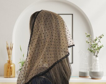 CHAPEL MANTILLA /Lace Mantilla/Brown Mantilla Chapel Veil/ Catholic veil/ spanish veil/ Mass mantilla