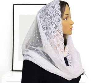 CHAPEL LACE MANTILLA, Infinity scarf, catholic veil, chapel lace veil, latin mass veil