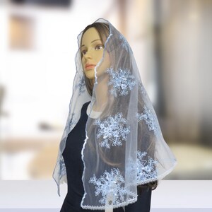 D - Shape Grey Lace Mantilla Veil, Chapel Mantilla, Catholic Mass Veil, Chapel Veil,