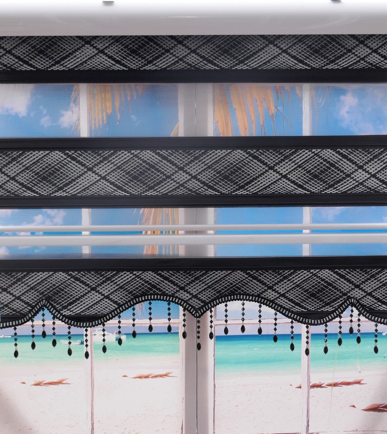 Oslo Black Silver Beaded Roller Shades Sheer Curtains Etsy