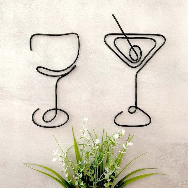 Wine Wall Art, Martini Bar Sign, Wire Wall Art, Bar Cart Decor, Bar Wall Art, Wine Sign, Martini Sign, Home Bar Decor, Kitchen Bar Sign