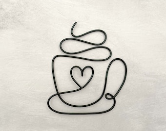 Wire Tea Cup Heart Wall Art: Kitchen Decor, Gift for Tea Lover