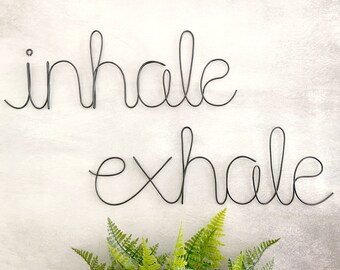Yoga Studio Decor Meditation Room Decor Copper Wire Art Inhale Exhale Wall Art Bedroom Wall Quotes Wood And Metal Farmhouse Sign
