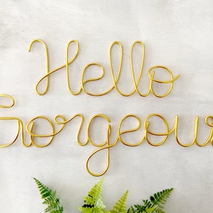 Hello Gorgeous Sign, Wire Art Wall Decor, Wire Signs, Spa Decor, Salon Decor, Teen Girl Room Decor, Bathroom Sign, Hairdresser Decor