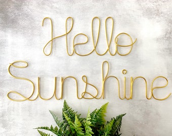 Hello Sunshine Sign, Custom Wire Sign, Wire Word Sign, Wired Words, Script Wire Sign, Metal Word Art, Wire Words Wall Art, Bedroom Decor