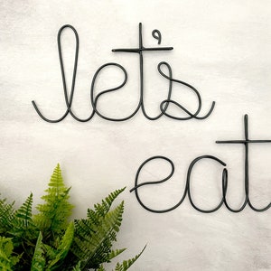 Lets Eat Sign Metal Wall Art, Wire Wall Art, Kitchen Wall Decor Modern, Wire Script Art, Gold Metal Signs, Lets Eat Wire Words, Kitchen Sign