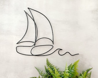 Sailboat Wall Art, Wire Wall Decor, Nautical Home Decor, Coastal Decorating, Ocean Theme Nursery, Lake House Sign, Sailboat Sign