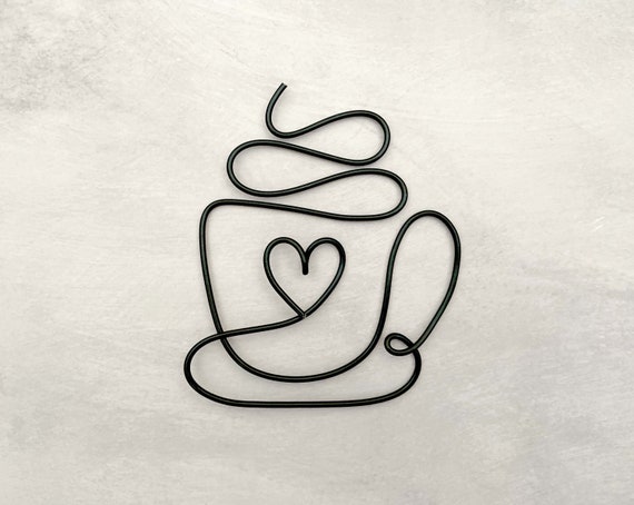 Wire Tea Cup Heart Wall Art: Kitchen Decor, Gift for Tea Lover