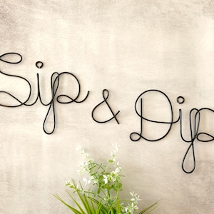 Sip and Dip Sign, Wire Wall Art, Hot Tub Sign, Funny Swimming Pool Bar Sign, Jacuzzi Sign, Wave Decor, Beach Decor, Coastal Wall Art