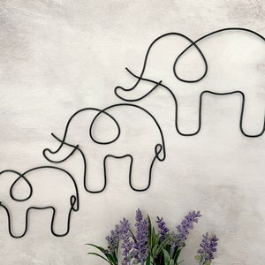 Wire Elephant Set of 3, Elephant Family Wall Art, Elephant Gifts For Kids, Animal Theme Nursery, Jungle Nursery Decor, Neutral Nursery Art