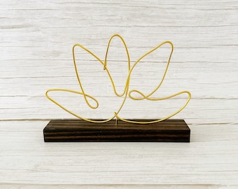 Gold Lotus Flower Wire Sculpture: Zen Meditation Decor