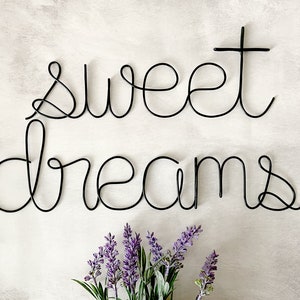 Sweet Dreams Sign, Master Bedroom Wall Decor, Wire Word Sign, Wired Words, Script Wall Art, Metal Word Art, Baby Shower Gift, Kids Room Sign