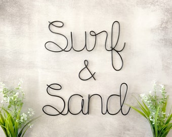Sand and Surf Sign, Wire Wall Art, Beach House Sign, Surf Nursery Decor, Coastal Wall Decor, Ocean Theme Decor, Surf Shack Sign, Beach Life