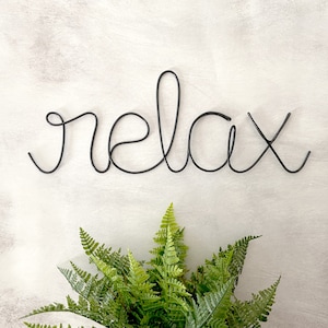 Wire Word Relax Sign, Relax Wire Sign, Metal Word Art, Wire Word Art, Wire Script Art, Gift for Her, Bathroom Wall Decor, Spa Decor Signs
