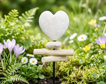 Jasper Heart Garden Stake with Driftwood – Elegant Memorial Garden Decor
