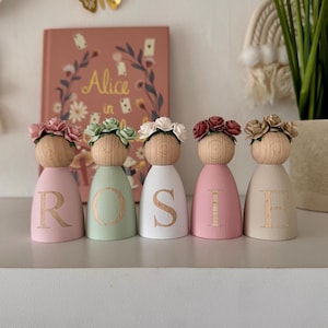 Personalised Rose Peg Doll: Floral Nursery Decor, Christening Gift