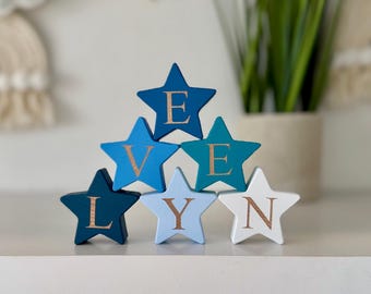 Personalised name star sign, nursery name sign, space theme nursery decor, baby shower, new baby gift, moon and stars baby boy shelf decor