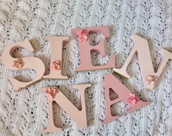 Personalised Wooden Letter: Engraved Nursery Decor, Baby Name Sign, Shelf Accessory