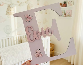 Personalised Wooden Nursery Initial Name Sign: Kids Room Decor