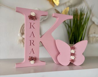 Personalised Engraved Wooden Letter with Matching Animal Shape: Safari Nursery Decor, New Baby Gift