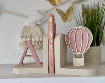 Personalised Bookends - Wooden Book Storage for Kids Reading Corner, Floral Nursery Decor