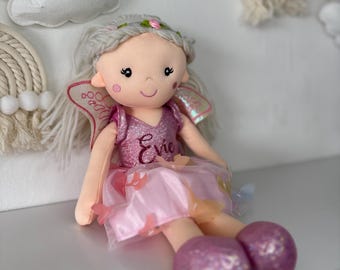 Personalised Fairy princess doll toy, little girls first teddy, ballerina, whimsical fairytale nursery decor, new baby gift, 1st birthday