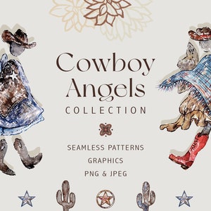 Cowboy Angels Digital Clipart, Cowboy Angels Digital Paper, Individual PNG files, Cowboy Angels Graphics