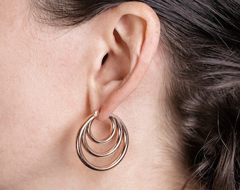 SEIKAIHA HOOP EARRINGS - Boucles d'oreilles en acier inoxydable - Boucles d'oreilles sterling - Boucles d'oreilles minimalistes - Boucles d'oreilles faites à la main - Boucles d'oreilles modernes - Triple Hoops