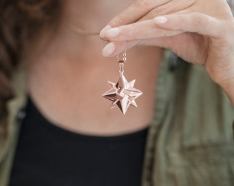SEMPU VORTEX NECKLACE - Origami Charm - Sterling Pendant - Gold Vortex Pendant - Rose Gold Necklace - Stainless Steel Charm - Elegant Charm