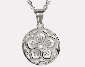 SAKURA KAMON PENDANT - Cherry Blossom Charm - Rose Gold Necklace - Flower Necklace - Sakura Necklace - Sterling Pendant - Japanese charm