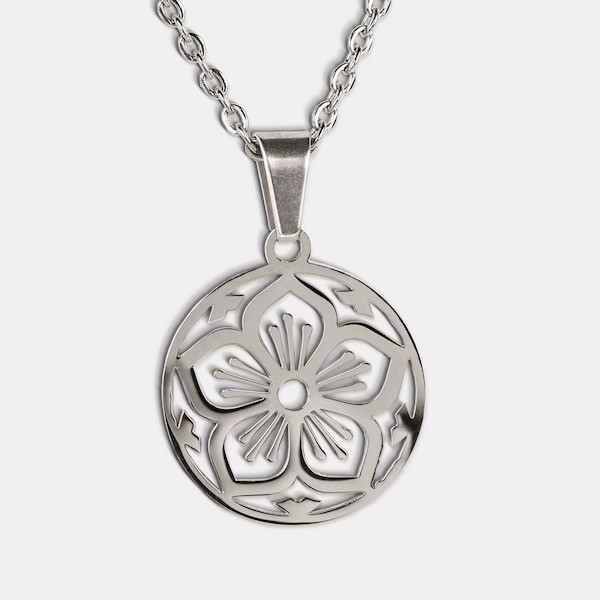 SAKURA KAMON PENDANT - Cherry Blossom Charm - Rose Gold Necklace - Flower Necklace - Sakura Necklace - Sterling Pendant - Japanese charm