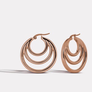 SEIKAIHA HOOP EARRINGS Boucles d'oreilles en acier inoxydable Boucles d'oreilles sterling Boucles d'oreilles minimalistes Boucles d'oreilles faites à la main Boucles d'oreilles modernes Triple Hoops image 2