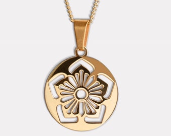 SAKURA KAMON PENDANT - Sterling Pendant - Cherry Blossom Charm - Japanese charm - Stainless Steel Charm - Rose Gold Necklace - Gold Pendant