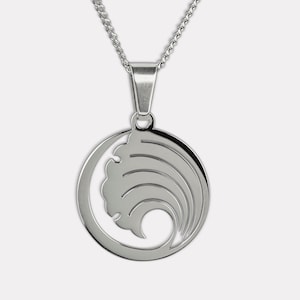 WAVE KAMON PENDANT - Steel Pendant - Rose Gold Necklace - Gingko Necklace - Handmade Necklace - Minimalist Pendant - Japanese Necklace