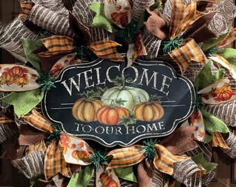 Fall Wreath, Fall Decor, Pumpkin Wreath, Harvest decor, Welcome Wreath
