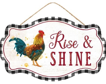 Rise and Shine teken met Haan, Keuken teken, deur hanger, krans bijlage, krans centrum, Boerderij decor, Boerderij teken