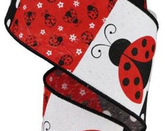 2.5"X10yd Ladybug Block Pattern/Royal, Ribbon, Ladybug ribbon, wreath ribbon, craft supplies, wreath supplies