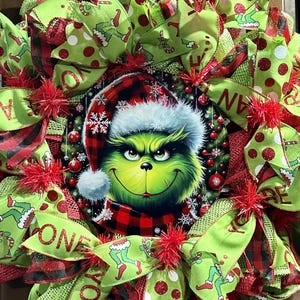 Christmas Grinch inspired character wreath, Christmas green monster wreath, Christmas mean one wreath, Christmas Grinch like decor