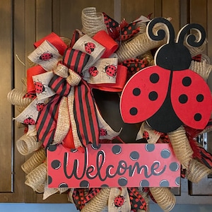 Made to order Lady bug, Ladybug wreath, spring wreath, outdoor wreath, front door wreath, Welcome wreath, door decor, ladybug decor