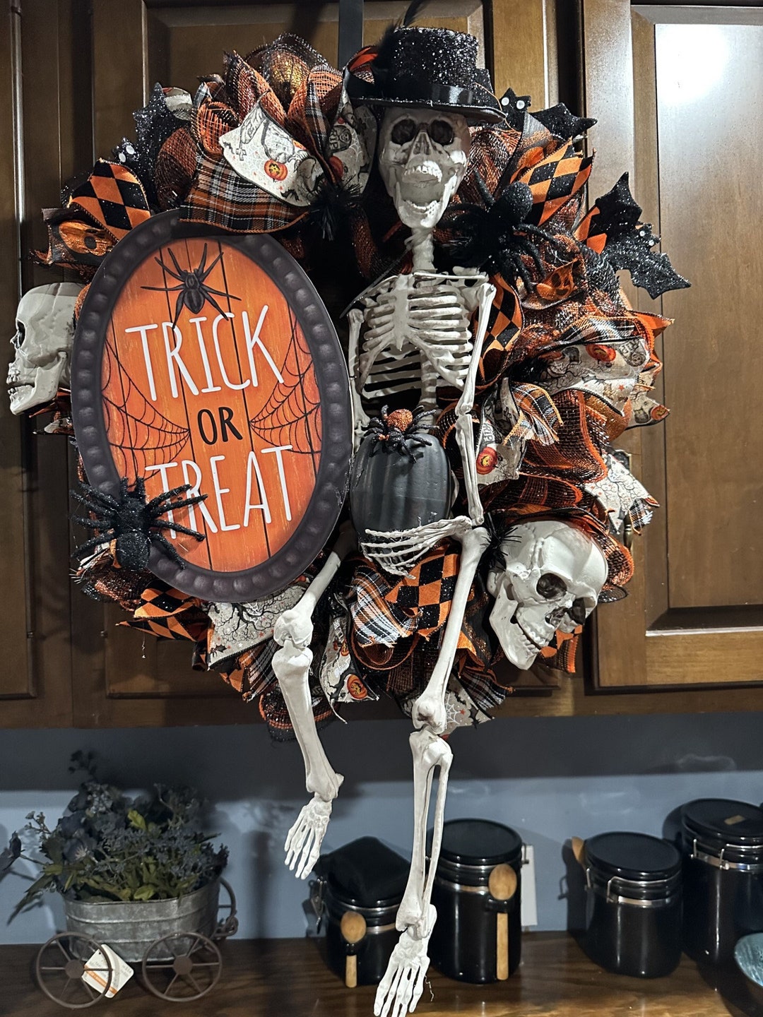 Halloween Skelton Wreath. Halloween Wreath, Halloween Decor, Skeleton Decor Etsy