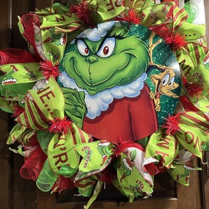 Christmas Grinch inspired character wreath, Christmas green monster wreath, Christmas mean one wreath, Christmas Grinch like decor
