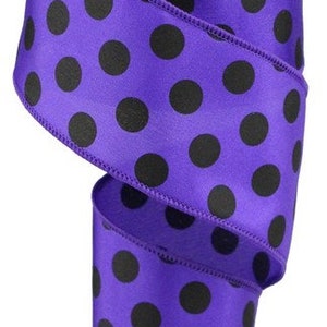 Purple with black Polka Dot Ribbon, 2.5"X10yd, Halloween Ribbon, Wreath supplies