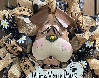 Made to order Dog wreath, Dog decor,  Dog theme wipe your paws, Dog decor, dog lover wreath. Mud room wreath, indoor wreath, Dog mom,