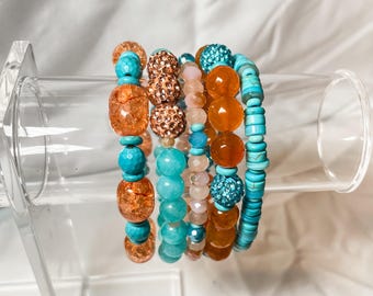 Game Day-collectie - Miami Dolphins - oranje, blauw en wit getinte armbandstapel - 5 stuks