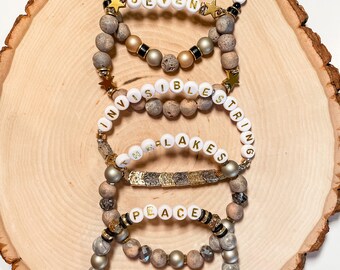 Era’s Tour Swiftie Bracelet Stack - Folklore Era - This Is Me Trying, Seven, Invisible String, The Lakes, Peace - 5 Piece