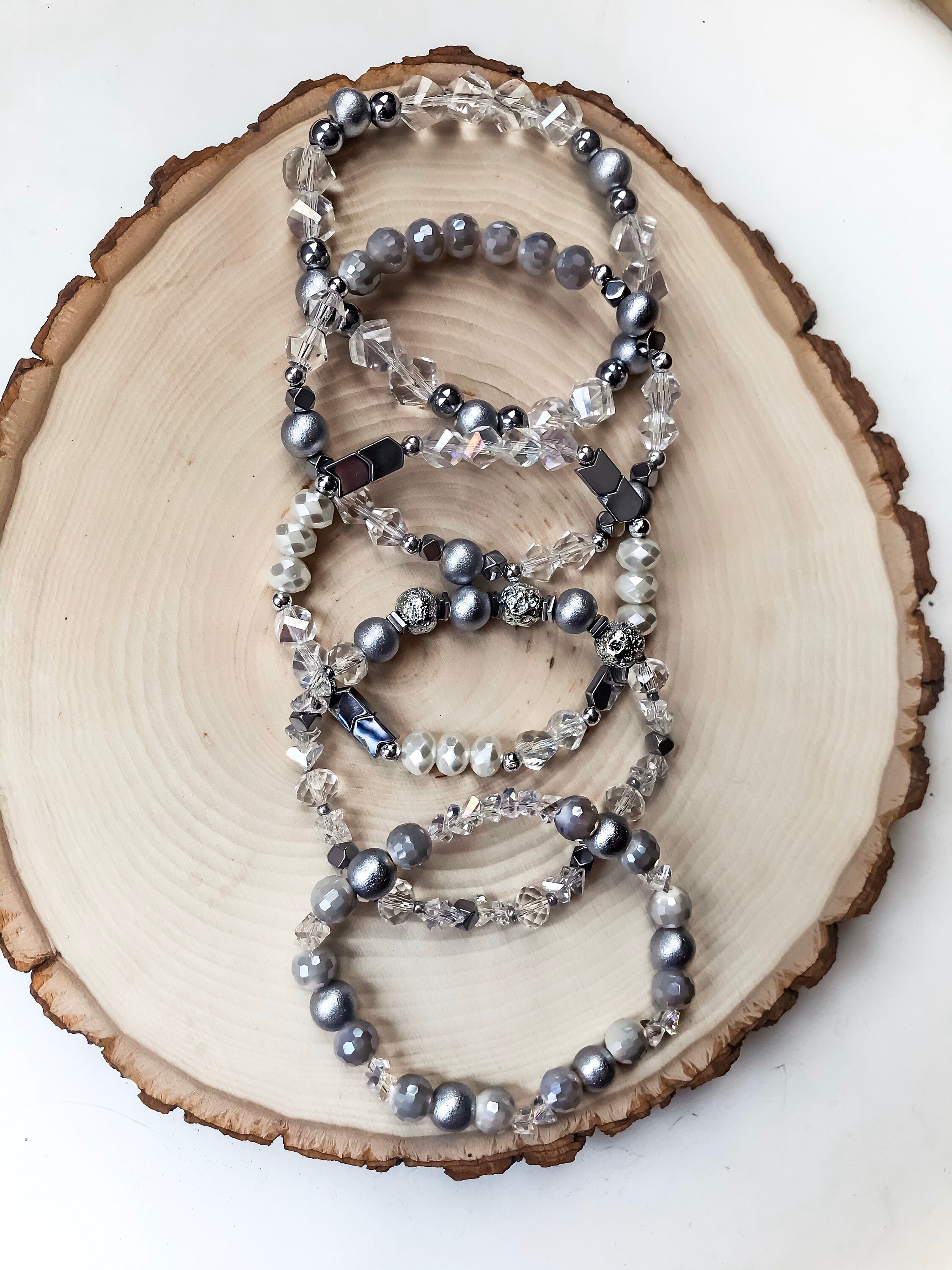 Metallic Gray & Crystal Toned Bracelet Stack 5 Piece Etsy Denmark